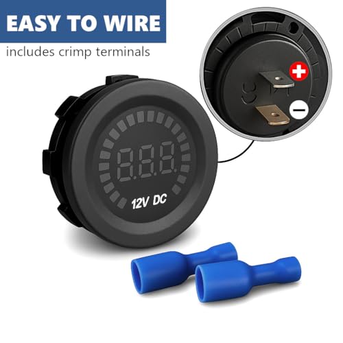MGI SpeedWare 12vDC Voltmeter Gauge with Blue LED Digital Display (Short Body) - size: 12V Short Body