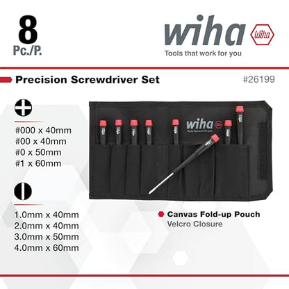 Wiha 26199 Slotted and Phillips Screwdriver Set in Rugged Canvas Pouch, 8 Piece