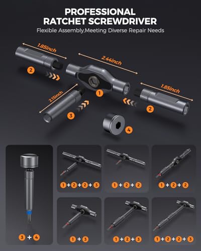 LIFEGOO Ratchet Screwdriver Set: 74 in 1 Magnetic Screwdriver Sets, S2 Steel Bits & Flexible Shaft Suitable for Electronics, Furniture Assembly & Bicycle Repair Tools - size: 74 in 1