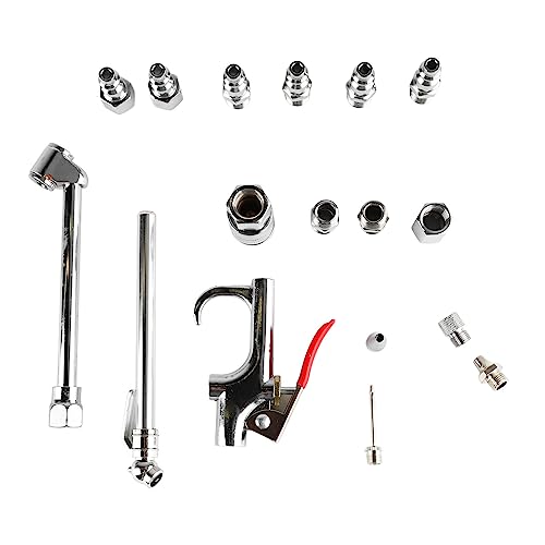 17-Piece Air Compressor Accessory Kit - Dual Foot Chuck, Tire Gauge, Blow Guns Set