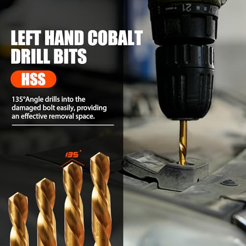 Coobeast 26Pcs Bolt Extractor Kit and Left Handed Drill Bit, Easy Out Screw Extractor with Reverse Drill Bit Extractor Set for Damaged Stripped Broken Lug Nut Bolt and Nut Remove with Hex Adapter - size: 26 PCS