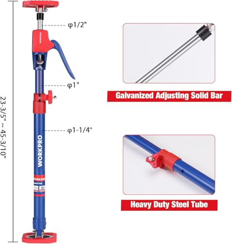 WORKPRO Cabinet Jack Support Pole, 23-5/8" to 45-1/4" Steel Telescopic Quick Support Rod Adjustable 3rd Hand Support System with 154 lbs Capacity for Cabinet Jack, Drywall Jack& Cargo Bars, 4-Pack - size: Medium-23.6"-45.3" 4PC