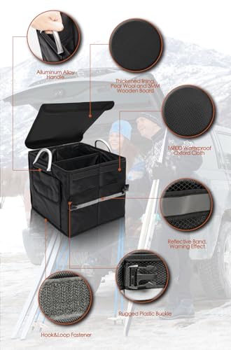 Small Trunk Organizer With Lid, For SUV Car Truck, Black 28L, Foldable Waterproof Oxford Fabric, 2-Compartments With Aluminium Alloy Handle