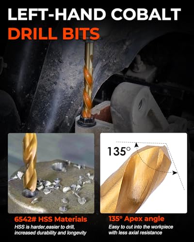 19 Piece Easy Out Screw Extractor Set and Left Hand Drill Bits Set | HSS Steel Reverse Drill Bit for Removing Stripped Damaged Broken Screw, Bolts, Nuts