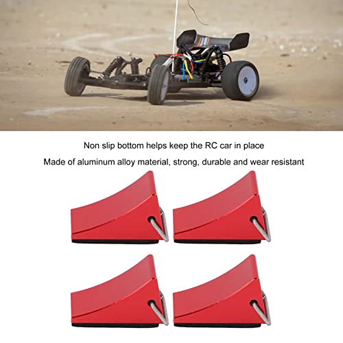 4PCS RC Model Car Wheel Chock, Aluminum Alloy RC Wheel Chock with Anti - Slip Bottom, Durable Tire Stopper for Gen8 Axial SCX10 and Universal RC Cars (Red) - color: Red