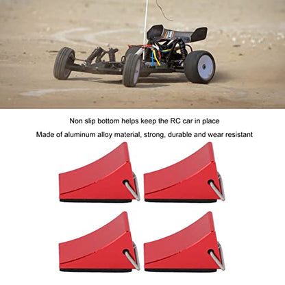 4PCS RC Model Car Wheel Chock, Aluminum Alloy RC Wheel Chock with Anti - Slip Bottom, Durable Tire Stopper for Gen8 Axial SCX10 and Universal RC Cars (Red) - color: Red