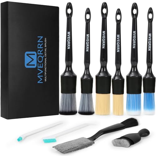 MVEQRRN 10PCS Car Detailing Brush Set,Boars Hair Detail Brush Kit(Black) | Ultra Soft No Scratch, Car Dust Brush,Car Detailing Brushes Kit, Detail Brushes Car Detailing for Interior Exterior - color: 10pcs detail brush set black