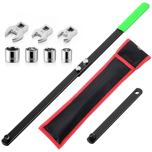 Meonum Universal Serpentine Belt Tool Kit, Includes 3/8" & 1/2" Drive Belt Adjust Tightener Wrench Set, 4 Shallow Sockets, 3 Crowfoot, Tensioner Wrench & Removal Tool Auto Repair, Maintenance(Green) - color: Green