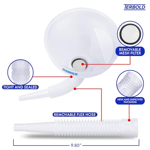 Automotive Flex Funnel with Hose | Wide Mouth Flexible Oil Funnel for Automotive Use - Gas, Transmission Fluid, Car Fuel, Oil Change (Clear) - color: Clear
