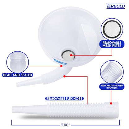 Automotive Flex Funnel with Hose | Wide Mouth Flexible Oil Funnel for Automotive Use - Gas, Transmission Fluid, Car Fuel, Oil Change (Clear) - color: Clear