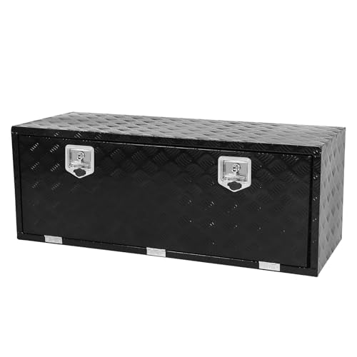 Heavy Duty Aluminum Stripes Plated Underbody Tool Box with Lock and Keys, 48×18×18 Inch Waterproof Square Storage Organizer for Truck,Trailer,Pickup,RV（Black） - color: black, size: 48×18×18 inch