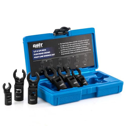Orion Motor Tech Crows Foot Wrench Set, 6pc Flex Head Crows Foot Line Wrench Set with 1/2" & 3/8" Drive, Metric Crowfoot Wrenches for 12 14 16 17 18 19 mm Nuts with 180° Flexible Head Storage Case