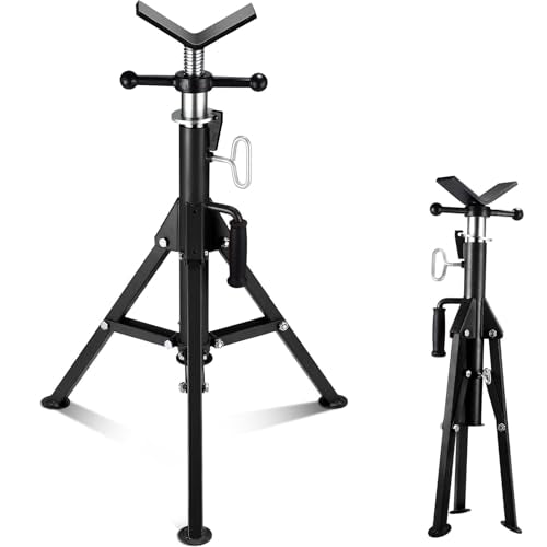 Garvee 2PCS V Head Pipe Jack Stand, Folding Portable Pipe Stands for 1/8 to 12 Inch Pipes Supporting, 2500LB Load, 28''-52'h Adjustable - color: black