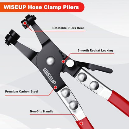 WISEUP Hose Clamp Pliers Heavy Duty Hose Remover Tool for Removal and Installation of Spring Hose Clamps,for Automotive Fuel, Oil, Coolant, Radiator