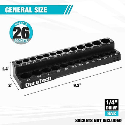 DURATECH Magnetic Socket Organizer, 1/4" SAE Socket Tray Holds 26 Standard & Deep Sockets, Magnetic Sockets Holder - size: 1/4" DR, SAE