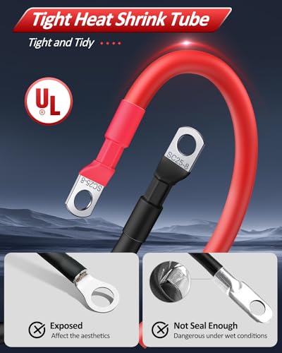 EXTRACTME Power Battery Cable, 6 AWG 12 Inch Flexible Silicone Jumper Cables with Terminals, Tinned Copper Battery Inverter Cables for Automotive, Marine, Car, Solar, ATV - Red Black