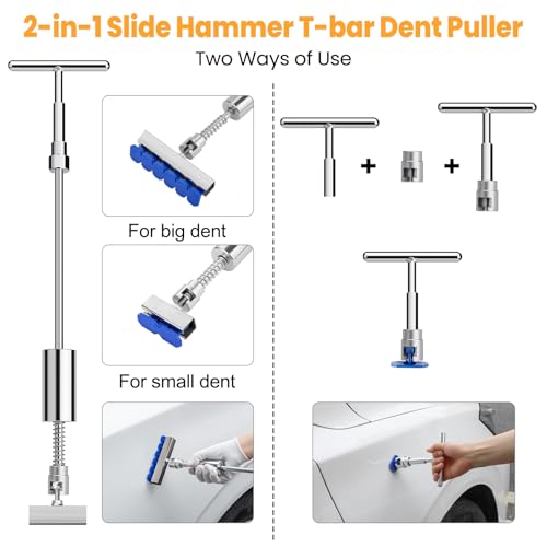 Sigoobal Car Dent Puller Kit, 135pcs Paintless Dent Removal Kit, Car Dent Repair Kit with Golden Lifter, Bridge Puller, Slide Hammer 2 in 1 T-Bar, Dent Puller for Car Refrigerator Door Ding Repair