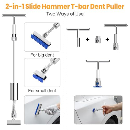 Sigoobal Car Dent Puller Kit, 135pcs Paintless Dent Removal Kit, Car Dent Repair Kit with Golden Lifter, Bridge Puller, Slide Hammer 2 in 1 T-Bar, Dent Puller for Car Refrigerator Door Ding Repair