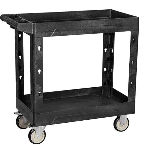 Service Utility Plastic Tool Cart, 34 x 17-Inch Rolling With Deep 2-Shelf, Heavy Duty Wheels, 550 lbs Capacity Organizer for Garage, Warehouse, Workshop - color: Black, size: Deep Shelf 34 x 17 Inch