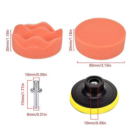 11Pcs 3 Inch Car Foam Drill Polishing Pad Kit Buffing Sponge Pads Kits by Yesallwas,for Car Sanding, Polishing, Waxing (8 Polishing Pads,1 Woolen Buffer, 1 Thread Drill Adapter with Shank) - size: 3"/80mm 11pcs