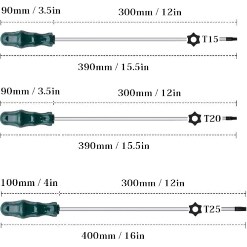 Extra Long Torx Screwdriver Set T15 T20 T25, Fixinus 12-Inch Magnetic Security Torx Driver Star Screwdrivers with Hole, 300mm Length - size: T15 T20 T25