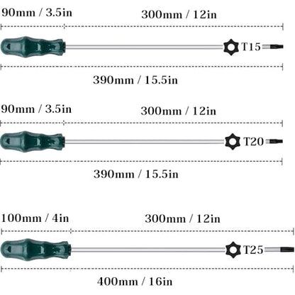 Extra Long Torx Screwdriver Set T15 T20 T25, Fixinus 12-Inch Magnetic Security Torx Driver Star Screwdrivers with Hole, 300mm Length - size: T15 T20 T25