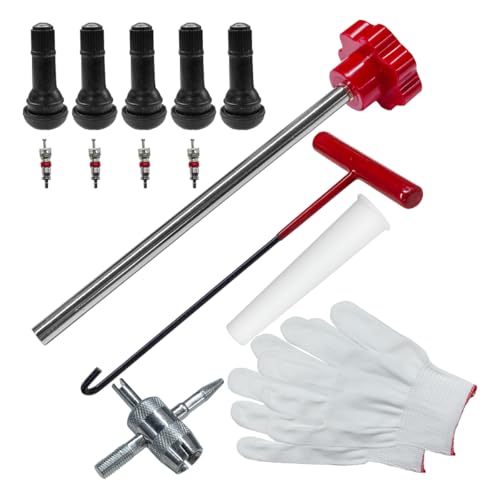 Tire Valve Stem Core Quickly Replacement Tool Kit, Quick Change Stem Removal Tool with 4-Way Valve Tool & 5 TR413 Valves for Replacing Leaky Valves, Tire Valve Tool for Car Truck Motorcycle (Red) - color: Red