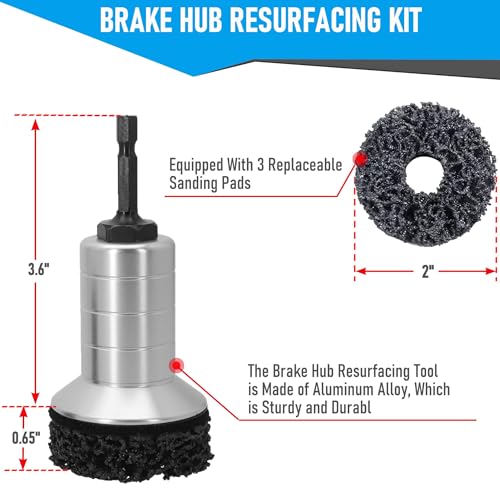 Wheel Hub Cleaning Kit,Brake Hub Cleaning Kit Includes 3 Pads,Holder and Adapter,Fits Power Drill or 1/2" Impact Driven Wrenches