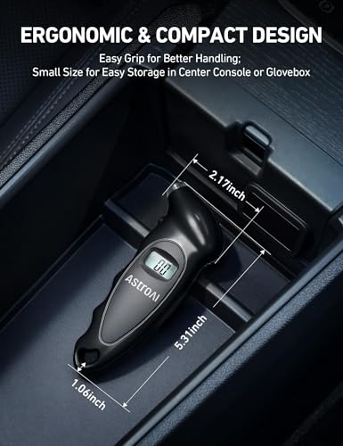 AstroAI Digital Tire Pressure Gauge 0-150PSI Calibrated to ANSI B40.7 +/-1PSI, Accurate in 0.1 Increments, Tire Repair Tools 4 Pressure Measurements for Car Truck with Backlight LCD, Black - color: Black