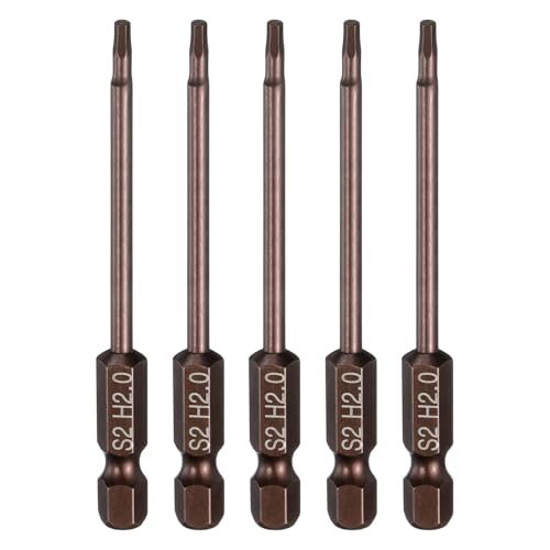 HARFINGTON 5pcs Flat Hex Head Drill Bit H2.0 (2mm) Magnetic Tip 1/4" Hex Shank 75mm (3") Long S2 Steel Metric Hexagonal Screw Driver Screwdriver Bits Wrench Socket, Copper Tone - color: Copper Tone, size: H2.0 + 3" Long