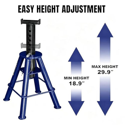 TCE 10 Ton (20000 lb) Capacity Heavy Duty Steel Car Jack Stands, Lifting Range from 18.9" to 29.9" for Trucks & Equipment, 2 Pack, Blue