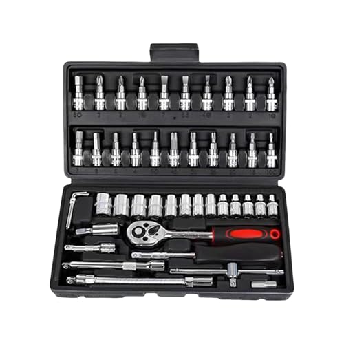 Ratchet Wrench Kit – 3/8 Drive Wrench Set, Marine Electric Tool, 46-Piece Mechanic Kit | Professional Automotive, Workshop, DIY and Boat Repair Equipment - color: Black