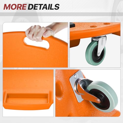 Mechanic Creeper 47 Inch, Low Profile Under Car Rolling Creeper with Padded Headrest and Tool Trays, 300 LBS Capacity, Ergonomic Body Design, Orange