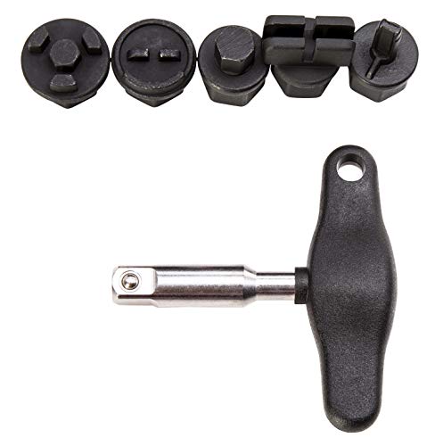 Steelman 6-Piece Oil Drain Plug Wrench Kit for Installing and Removing Plastic Oil Drain Plugs and Bolts, Includes 3/8-inch Drive T-Handle and Five CR-V Steel Adapters