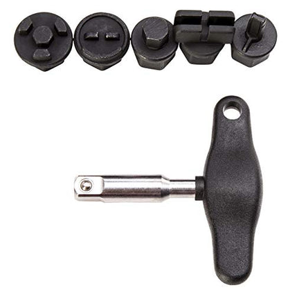 Steelman 6-Piece Oil Drain Plug Wrench Kit for Installing and Removing Plastic Oil Drain Plugs and Bolts, Includes 3/8-inch Drive T-Handle and Five CR-V Steel Adapters