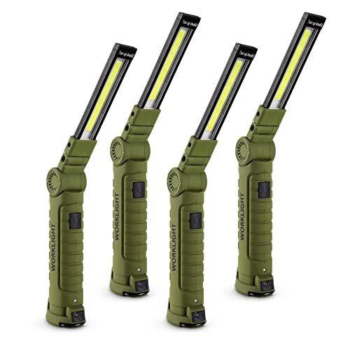 Lmaytech 4 Pack Rechargeable LED Work Lights with Magnetic Base and 360° Rotation, 5 Modes for BBQ, Camping, Reading, and Car Repair - color: Green, size: 4 Pack