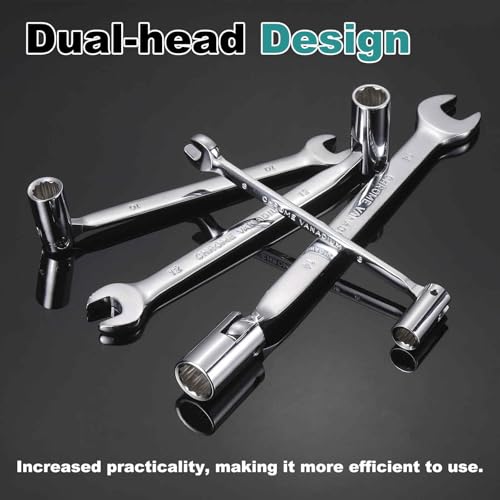 HARFINGTON 2 Pcs 11mm Swivel Head Socket Combination Spanner Wrench CR-V Steel Rotary Torx Socket Head Open End Wrenches Spanner Mirror Polishing for Auto Car Repairing - size: 11mm