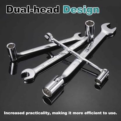 HARFINGTON 2 Pcs 18mm Swivel Head Socket Combination Spanner Wrench CR-V Steel Rotary Torx Socket Head Open End Wrenches Spanner Mirror Polishing for Auto Car Repairing - size: 18mm