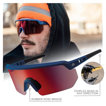 Ergodyne Skullerz AEGIR Safety Sunglasses, High Contrast Color Enhancing Mirrored Lenses, ANSI z87.1 - color: High Contrast Red Mirror Lens