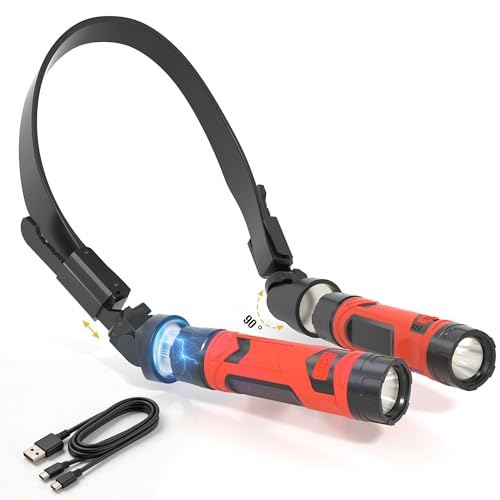 CLAKAP LED Neck Light, 800Lumens Rechargeable Neck Flashlight with Magnetic Base, Detachable Neck Work Light with 2 Small Flashlights, Neck Work Lamp for Repair Mechanics Reading Gift for Men&Women