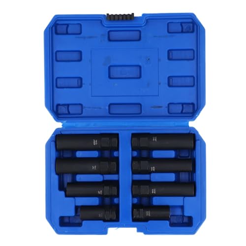 8 Piece Lug Nut Socket Set, Cr Mo Steel Wheel Lock Removal Kit for Twisted Damaged Nuts, Impact Rated Universal Automotive Car Repair Tools with Enhanced Access and Easy