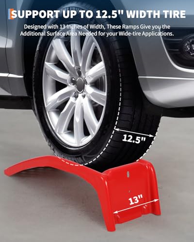 Heavy Duty Low Profile Car Ramps 8" Lift (2 Pack) - 8000LB Capacity Solid Steel Auto Ramps for Trucks, SUVs - Ideal for Oil Changes, Tire Rotation & Maintenance - 4000LB Per Ramp, Red - color: Red