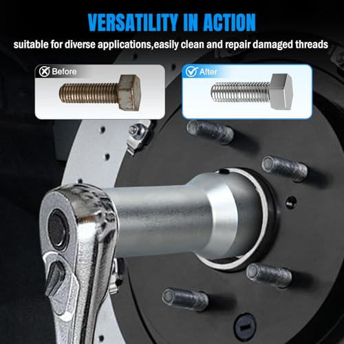 Nilight 10PCS Axle Spindle Thread Set Wheel Stud Rethreading Chaser Repair Tool Kit with Case 8 Metric UNF Dies 1-1/16" Extension Bar M20 M22 M24 13/16" 3/4" UNEF Nuts Automotive Tools for Mechanics - size: 10PCS Metric & UNF