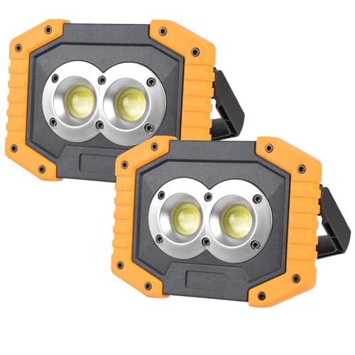 OTYTY LED Work Light 2-Pack, 30W 1500LM Portable Rechargeable Flood Lights with Magnetic Base, 4200mAh Battery for Outdoor, Camping, Hiking, Emergency, Car Repairing, Job Site Lighting (W839 Yellow) - color: W839-Y
