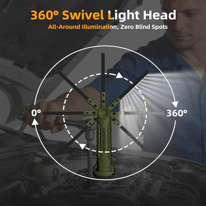 LED Work Light Rechargeable Flashlight, Tool Gifts for Fathers Day Dad Husband Men Boyfriends Him Mechanic Grill Light Inspection Lamp Magnetic Base 5 Modes 360° Rotate Car Emergency Repair Green 4PCS - color: Army Green 4PCS