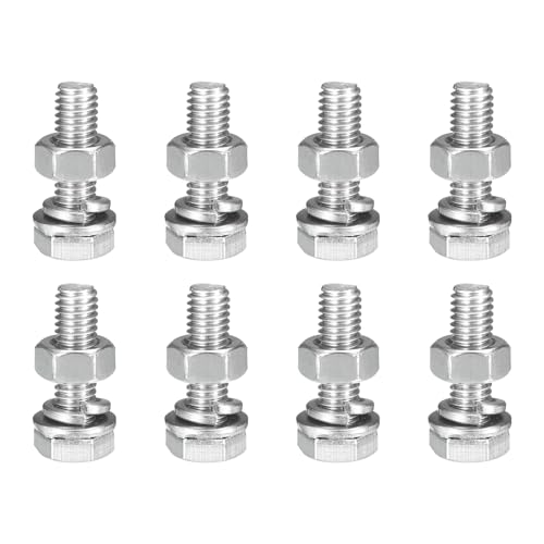 uxcell M6 x 20mm Hex Head Screws Bolts, Nuts, Flat & Lock Washers Kits, 304 Stainless Steel Fully Thread Hexagon Bolts 8 Sets - size: M6 x 20mm
