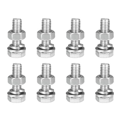 uxcell M6 x 20mm Hex Head Screws Bolts, Nuts, Flat & Lock Washers Kits, 304 Stainless Steel Fully Thread Hexagon Bolts 8 Sets - size: M6 x 20mm
