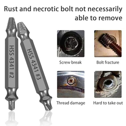 HSS 4341 Damaged Screw Extractor Set, 5-Piece Drill Bit Kit, Sizes #0-#4, Dual-Ended Design, for Stripped, Broken, and Rusty Screws - style: 60326-Grey