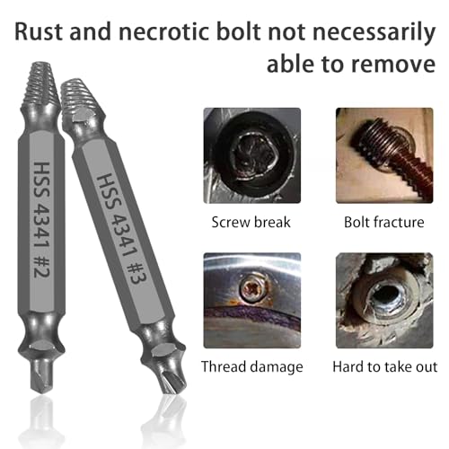 Damaged Screw Extractor Set, 5-Piece HSS 4341 Drill Bit Kit, Sizes #0-#4, Dual-Ended Design, for Stripped, Broken, and Rusty Screws, Grey Industrial Finish with Storage Cas
