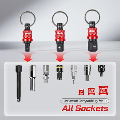 Geinxurn 5Pcs Socket Holder Keychain, 3/8" Drive Quick Release & Quick Change Socket Set Organizer with Square Drive Socket and Universal Socket for Lineman, Electricians, Construction Crews - style: B01K005-0308